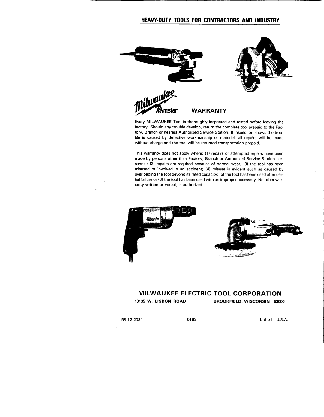 Milwaukee 6014, 6012, 58-12-2331, 48-09-0300 manual 