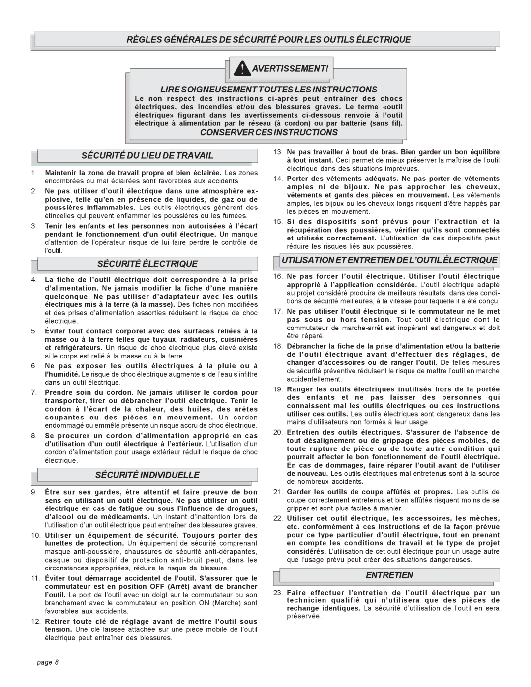 Milwaukee 6018, 6019 Conserver Cesinstructions Sécurité DU Lieu DE Travail, Sécurité Électrique, Sécurité Individuelle 