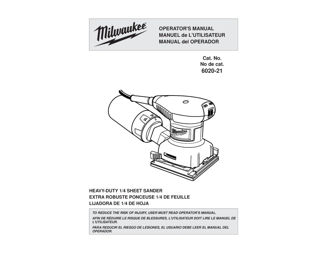 Milwaukee 6020-21 manual 