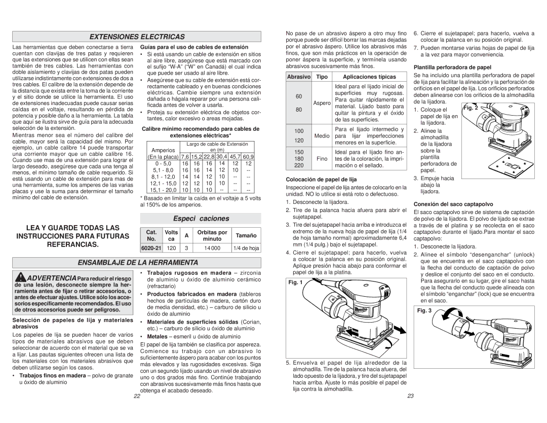 Milwaukee 6020-21 manual Extensiones Electricas, Especiﬁcaciones, Ensamblaje DE LA Herramienta 