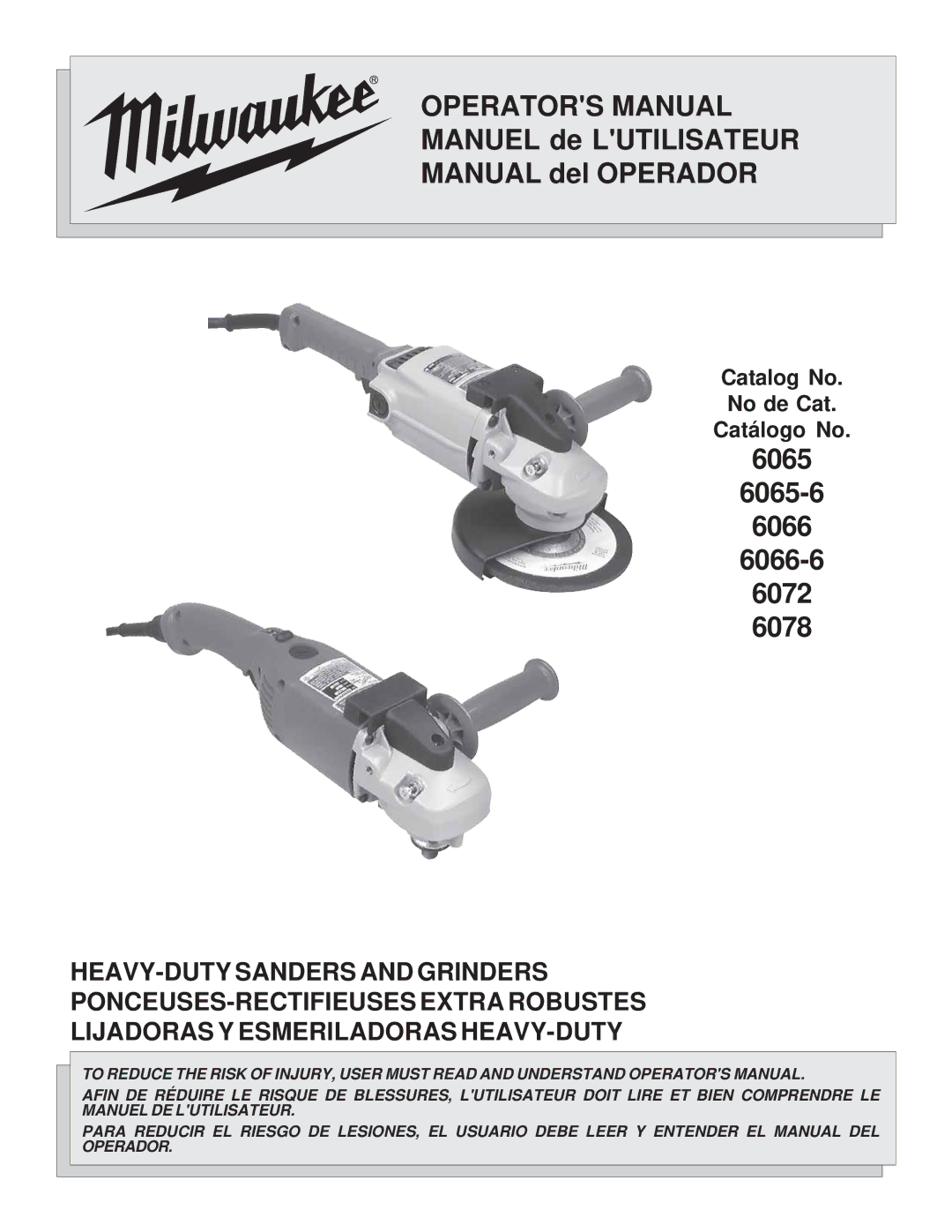 Milwaukee 6078, 6066-6, 6065-6, 6072 manual Operators Manual 