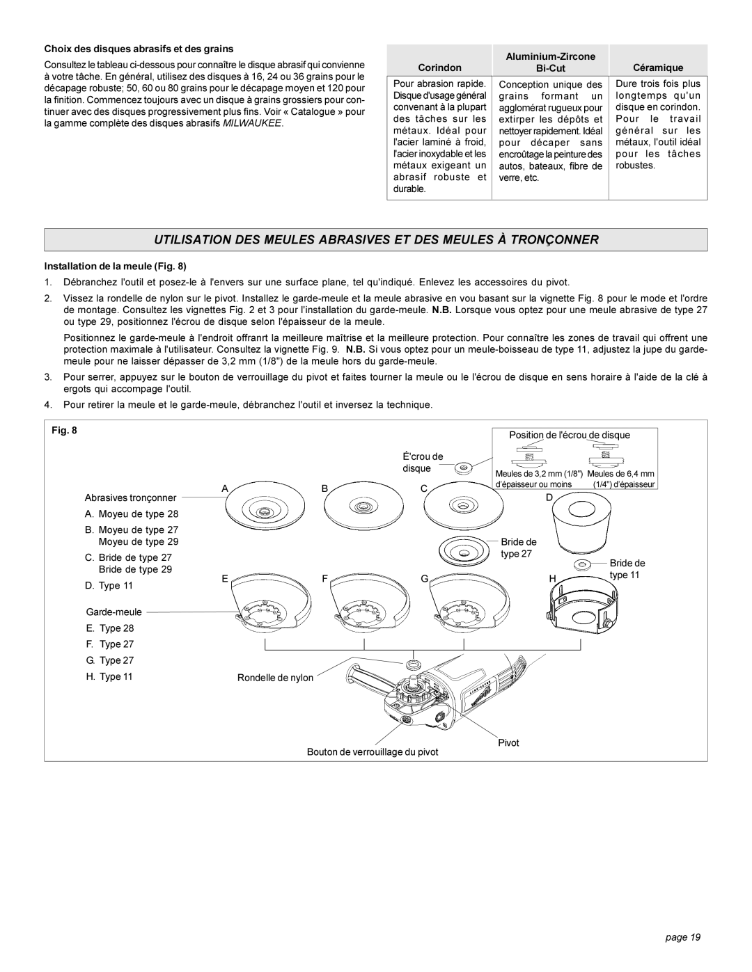 Milwaukee 6082-20 Utilisation DES Meules Abrasives ET DES Meules À Tronçonner, Choix des disques abrasifs et des grains 