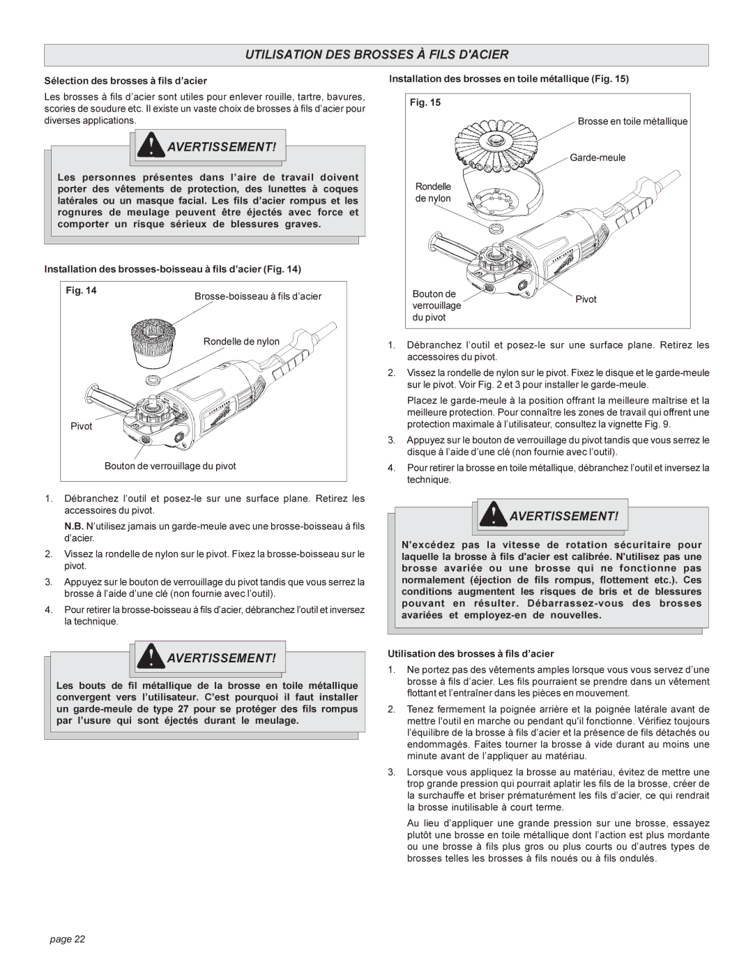 Milwaukee 6088-20, 6086-20, 6082-20, 6081-20 Utilisation DES Brosses À Fils Dacier, Sélection des brosses à fils d’acier 