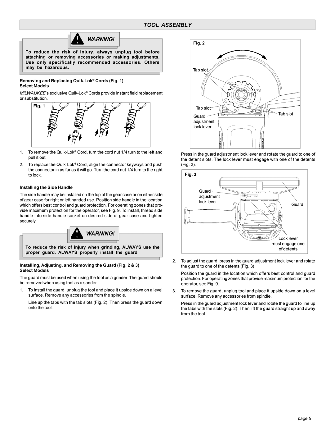 Milwaukee 6089-20, 6086-20, 6082-20, 6081-20, 6080-20, 6088-20 manual Tool Assembly, Installing the Side Handle 