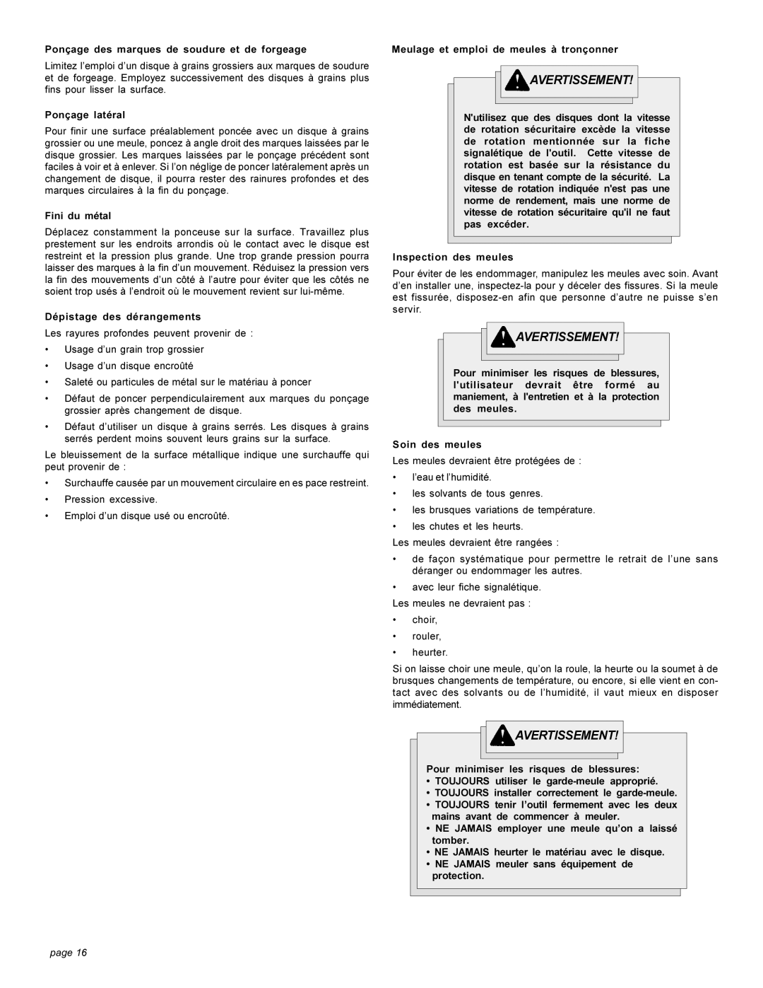 Milwaukee 6148 6149-20 6151 6152-20 6153-20 6155-20 6154-20 6156-20 manual Ponçage des marques de soudure et de forgeage 