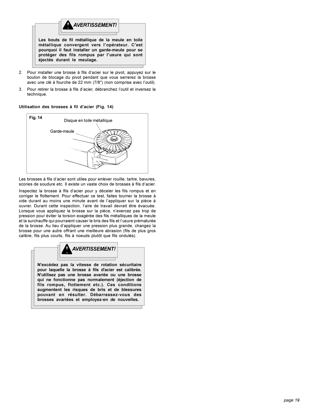 Milwaukee 6148 6149-20 6151 6152-20 6153-20 6155-20 6154-20 6156-20 manual Utilisation des brosses à fil d’acier Fig 