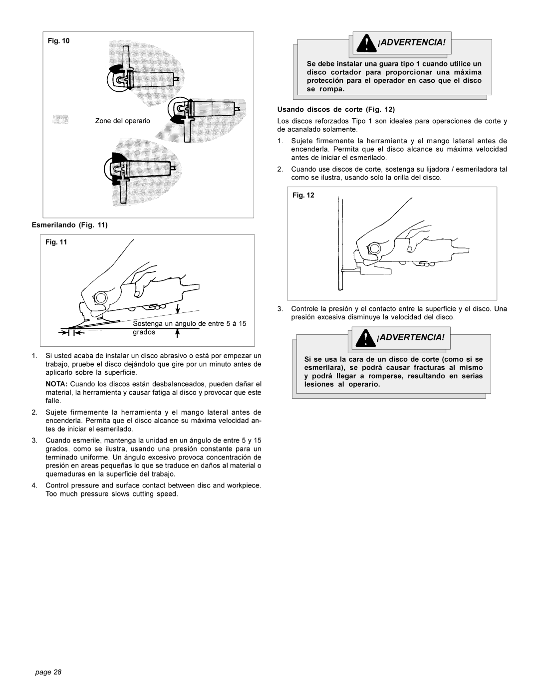 Milwaukee 6148 6149-20 6151 6152-20 6153-20 6155-20 6154-20 6156-20 manual Esmerilando Fig 