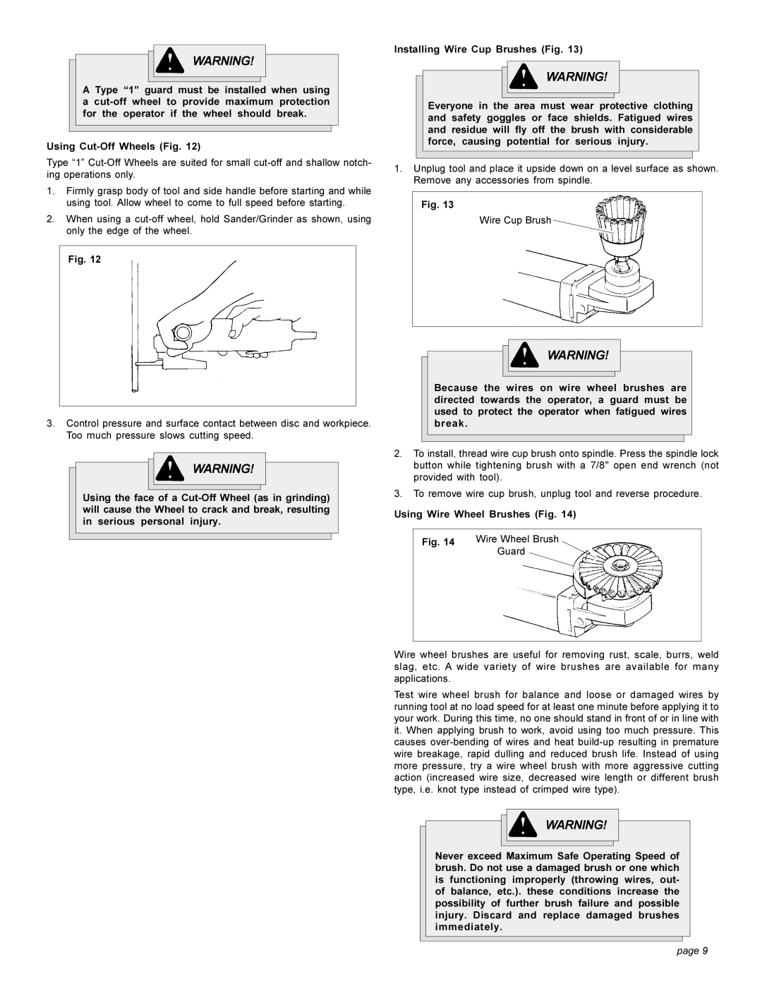 Milwaukee 6148 6149-20 6151 6152-20 6153-20 6155-20 6154-20 6156-20 manual Using Wire Wheel Brushes Fig 