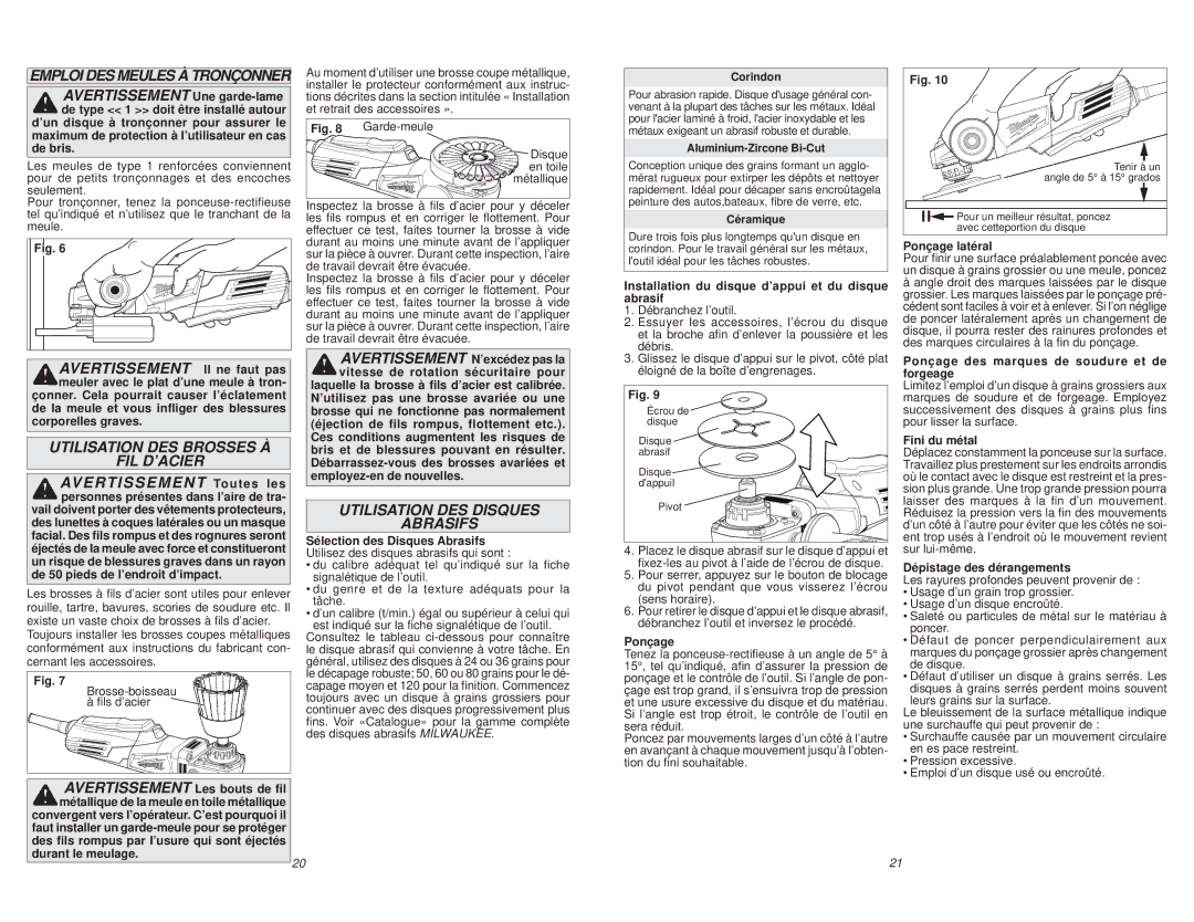 Milwaukee 6117-33 Utilisation DES Brosses À FIL D’ACIER, Utilisation DES Disques Abrasifs, Emploi DES Meules À Tronçonner 