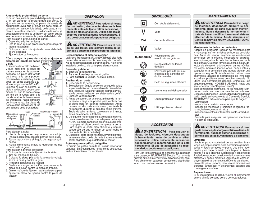 Milwaukee 6177-59A, 6177-59D, 6177-59B manual Operacion, Simbología, Accesorios 