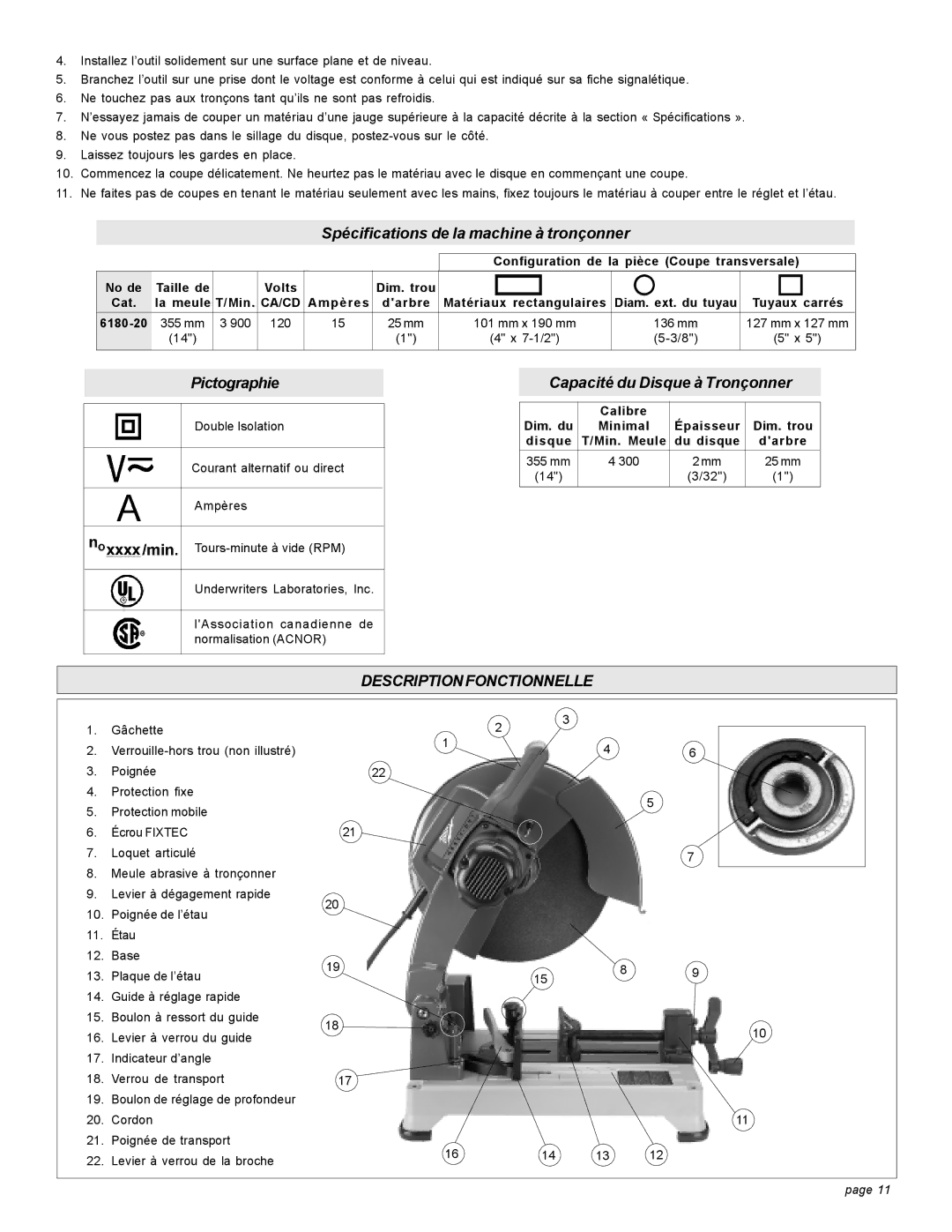 Milwaukee 6180-20 manual Descriptionfonctionnelle, Ampères Darbre 