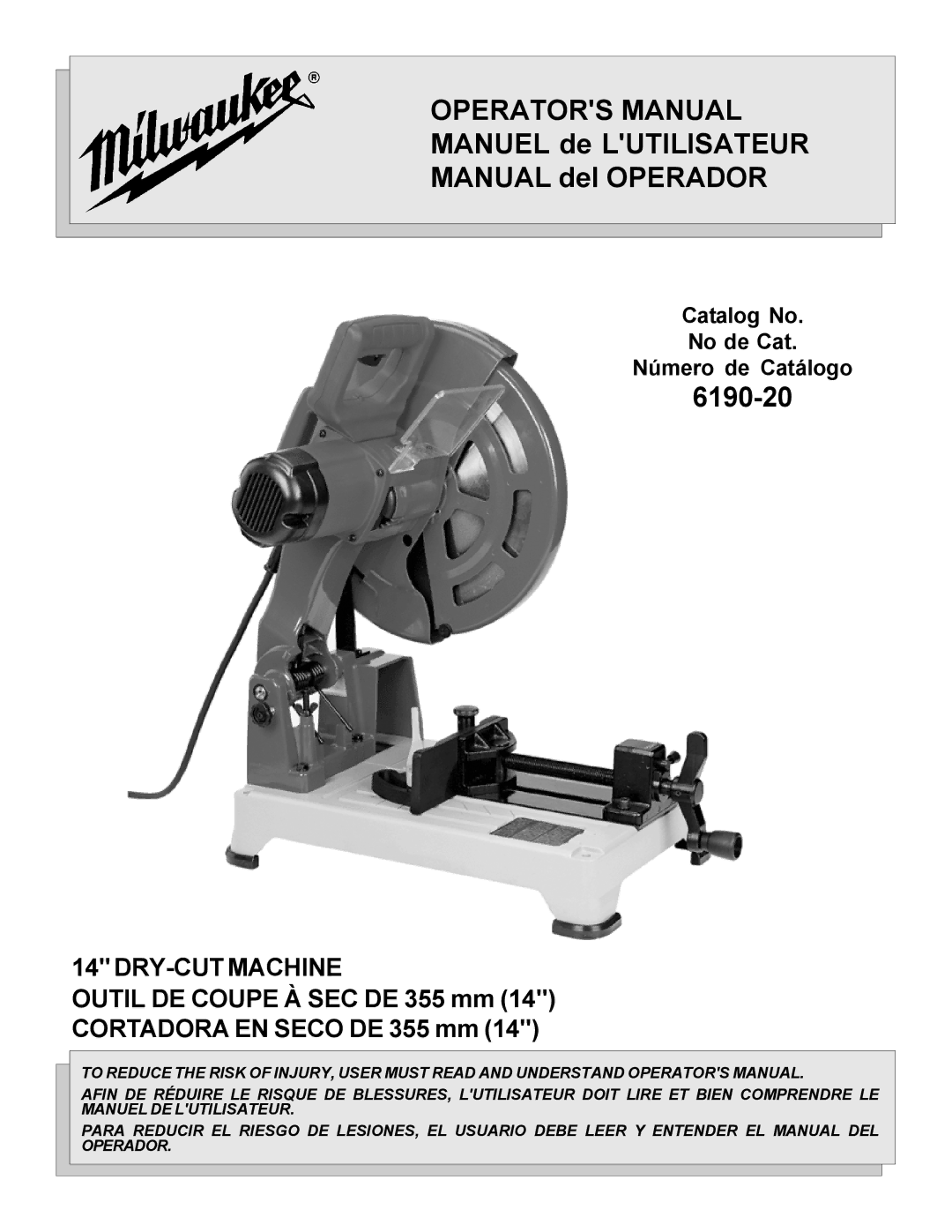 Milwaukee 6190-20 manual Operators Manual 