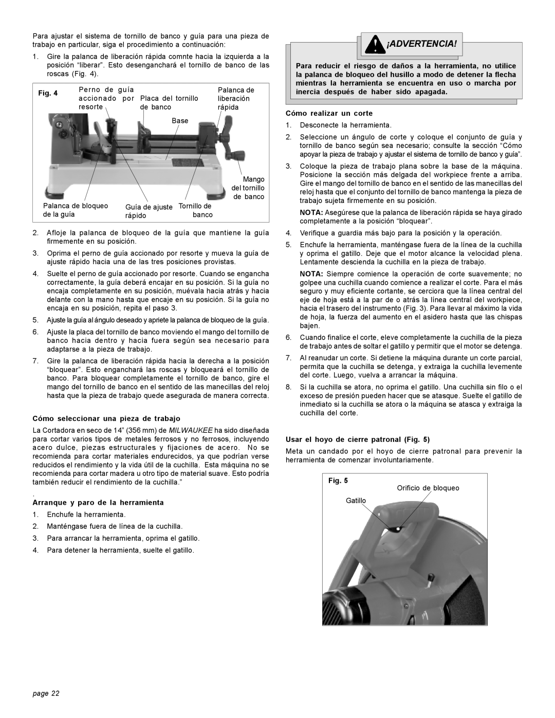 Milwaukee 6190-20 manual Cómo seleccionar una pieza de trabajo, Arranque y paro de la herramienta 