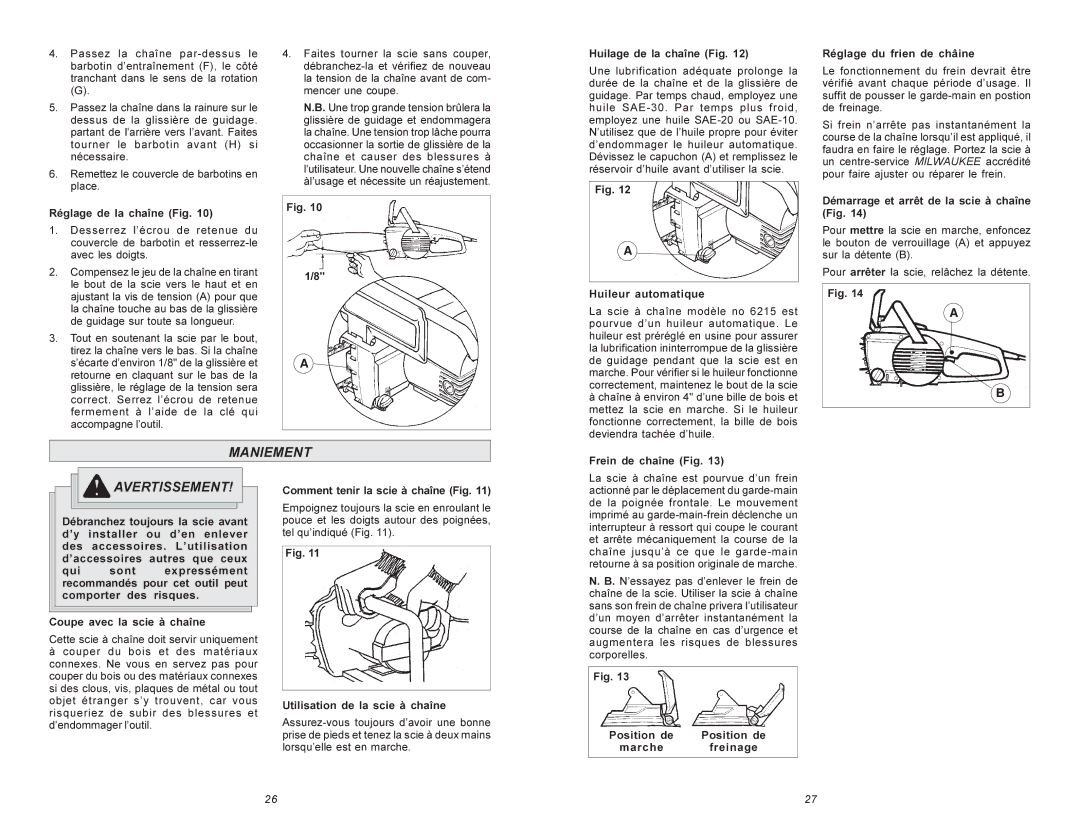 Milwaukee 6215 manual Maniement 