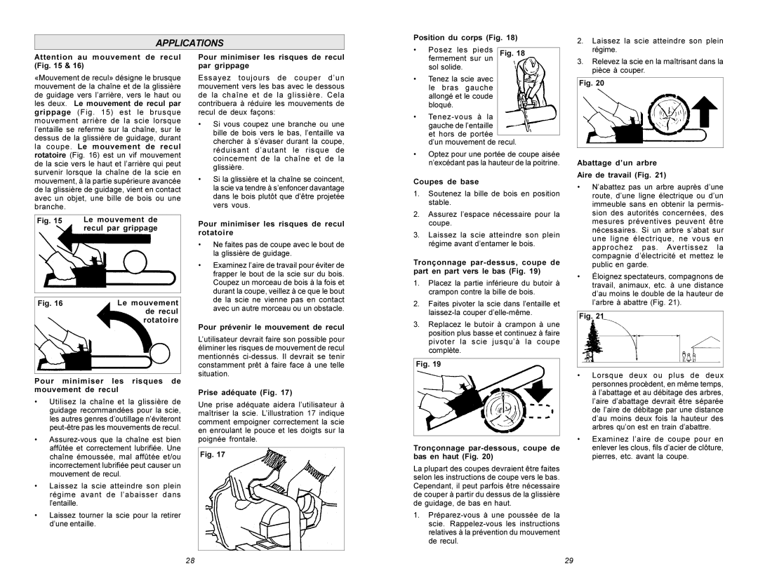 Milwaukee 6215 manual Position du corps Fig, Le mouvement de, Recul par grippage, De recul, Rotatoire, Prise adéquate Fig 