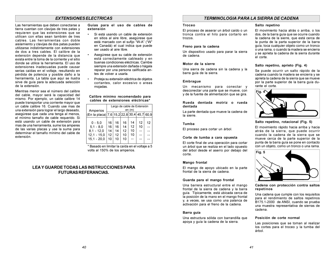 Milwaukee 6215 manual Extensioneselectricas Terminologia Para LA Sierra DE Cadena 