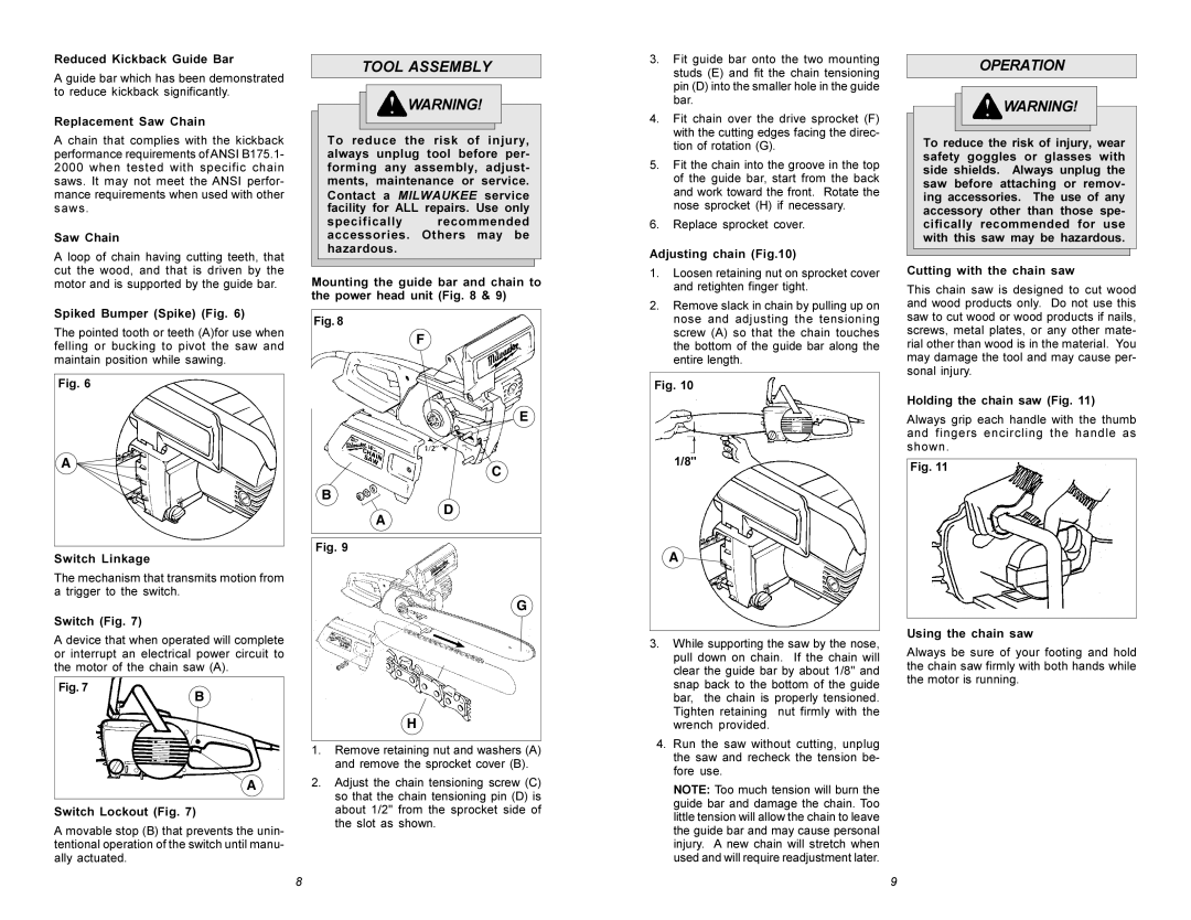 Milwaukee 6215 manual Tool Assembly, Operation 