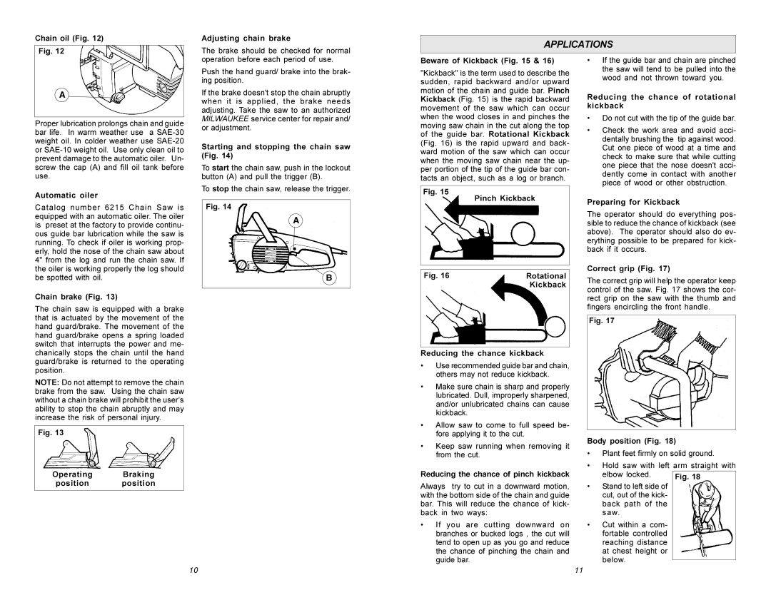 Milwaukee 6215 manual Applications 