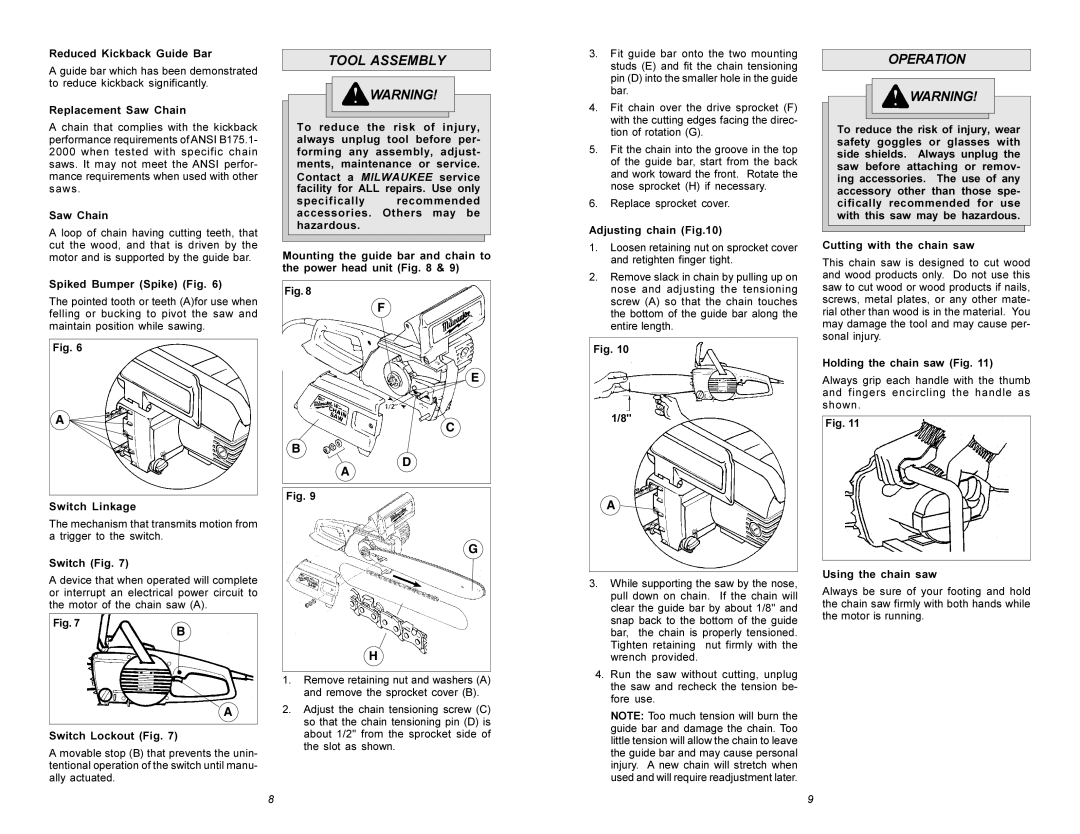 Milwaukee 6215 manual Tool Assembly, Operation, F E C B D A 