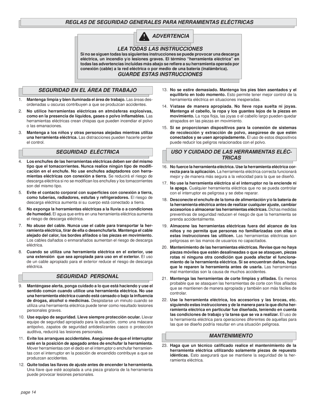 Milwaukee 6225, 6236 Guarde Estas Instrucciones Seguridad EN EL Área DE Trabajo, Seguridad Eléctrica, Seguridad Personal 