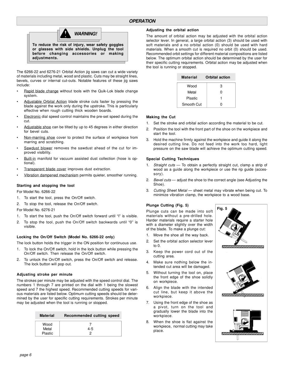 Milwaukee 6266-22, 6276-21 manual Operation 