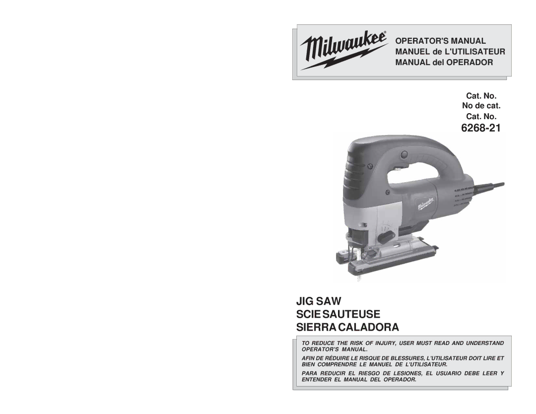 Milwaukee 6268-21 manual JIG SAW Scie Sauteuse Sierra Caladora 