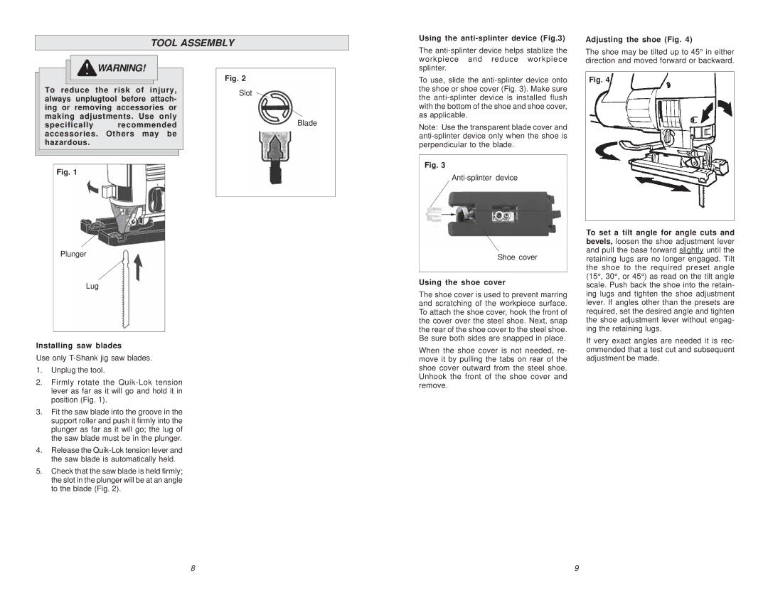 Milwaukee 6268-21 manual Tool Assembly, Installing saw blades, Using the shoe cover 