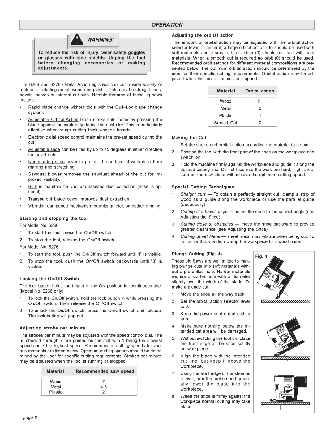 Milwaukee 6276, 626 manual Operation 