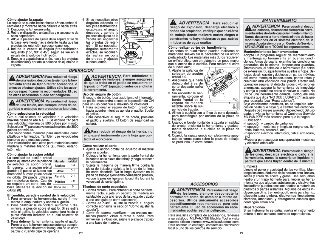 Milwaukee 6278-20 manual Operacion, Accesorios, Mantenimiento, Cómo ajustar la zapata 