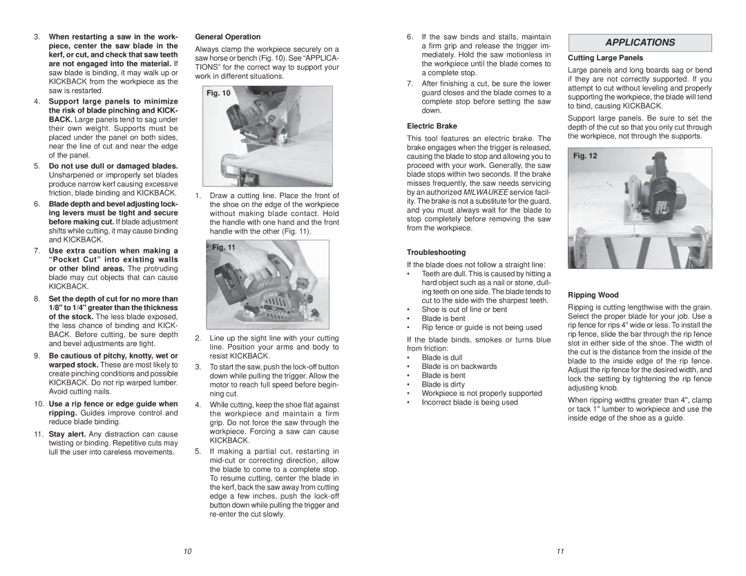 Milwaukee 6310-20 manual Applications 