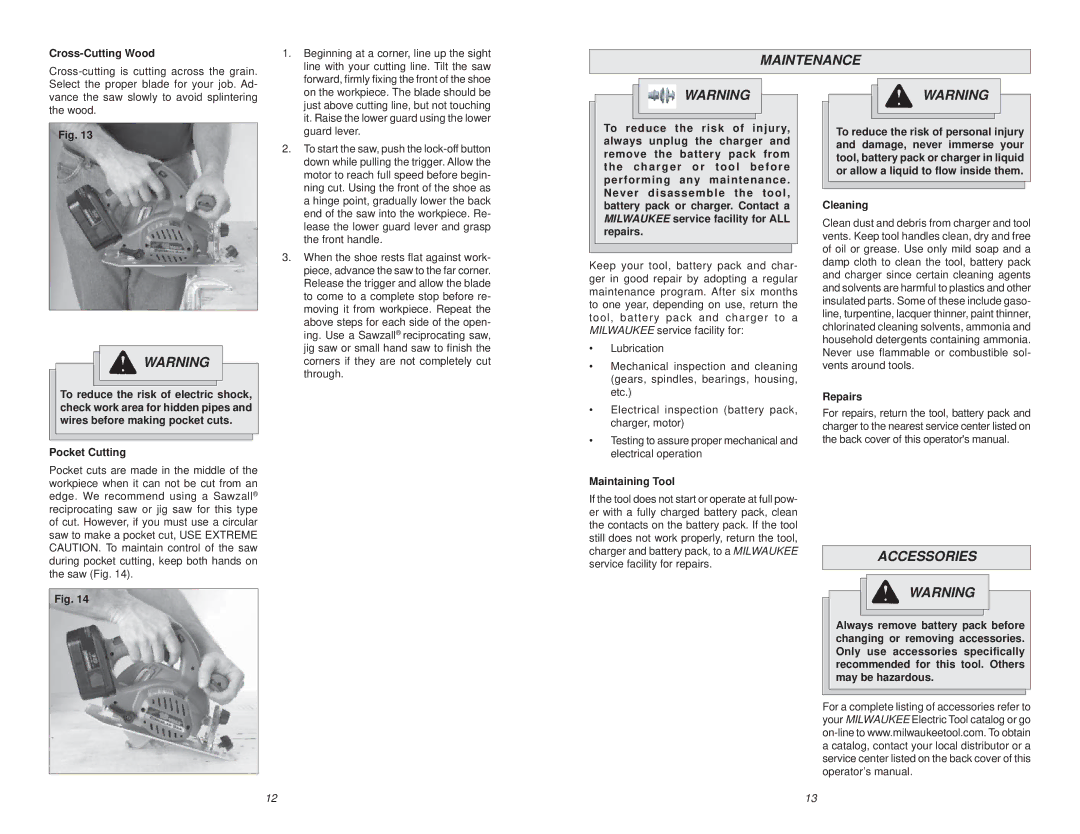 Milwaukee 6310-20 manual Maintenance, Accessories 