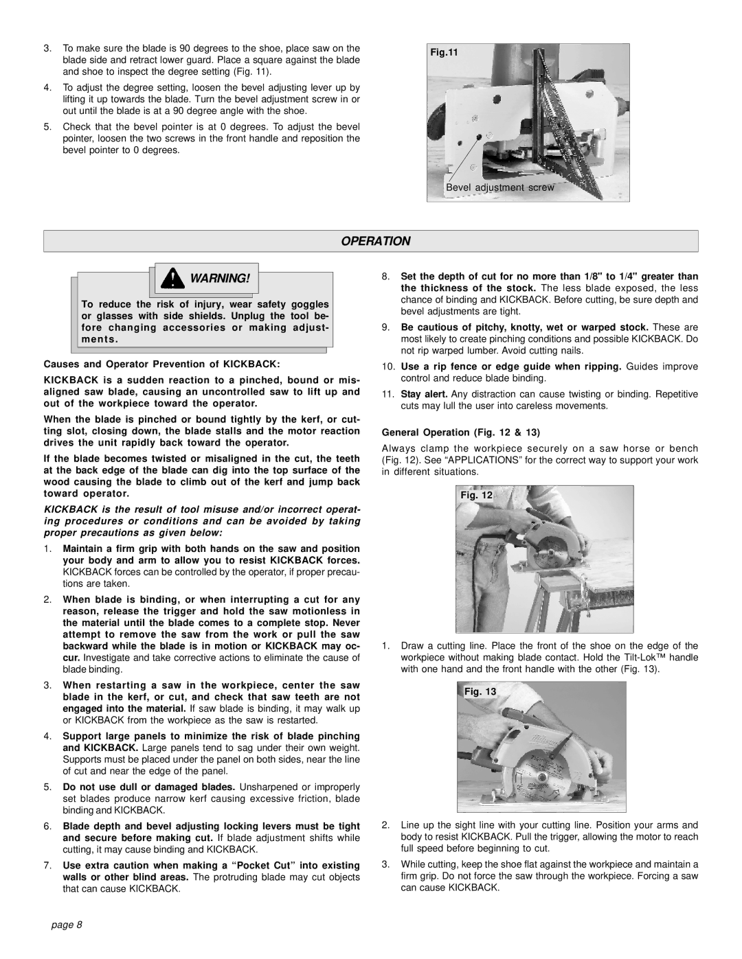 Milwaukee 6394, 6390 manual General Operation 