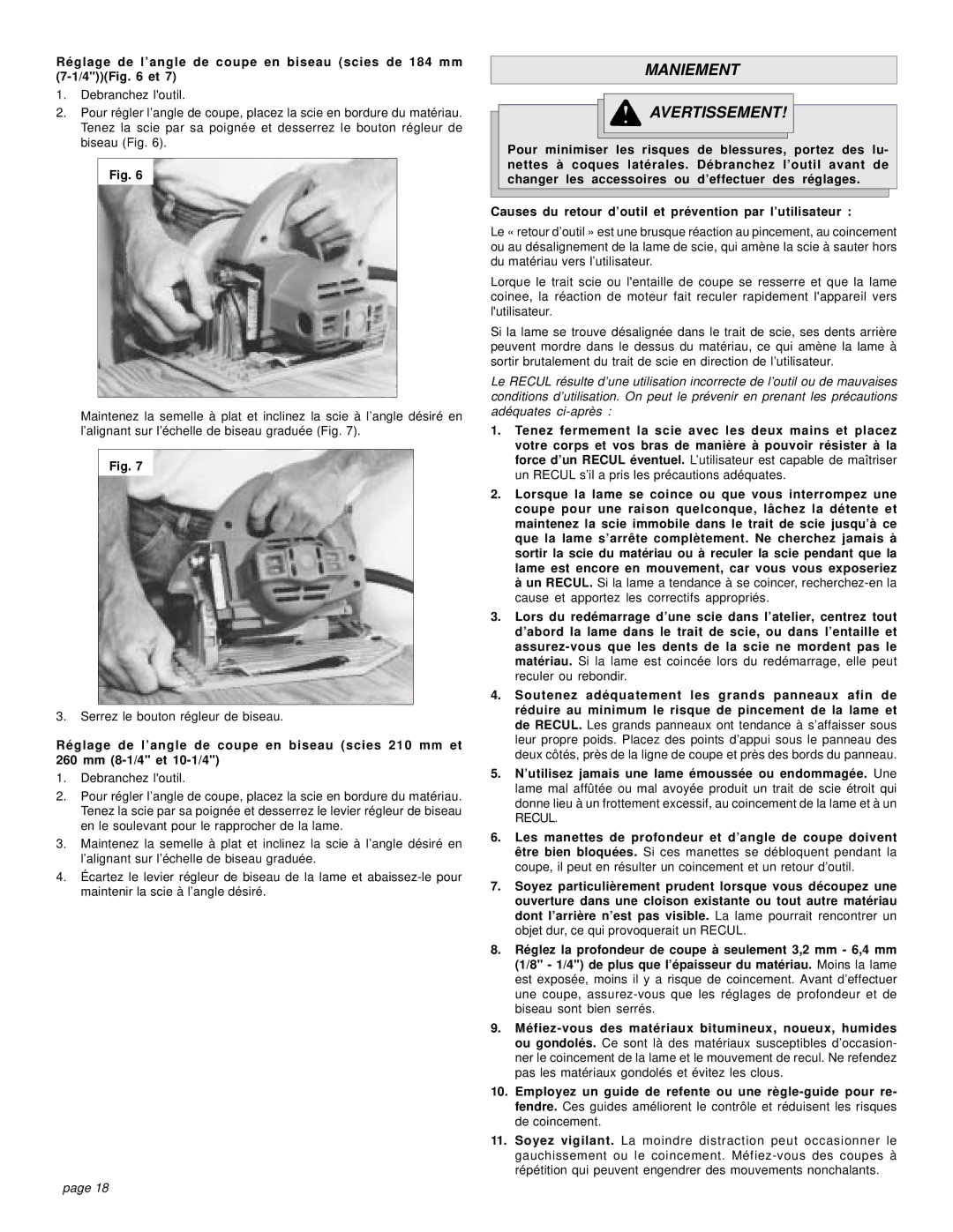 Milwaukee 6376-20, 6460, 6375-20, 6405-6 manual Maniement Avertissement 