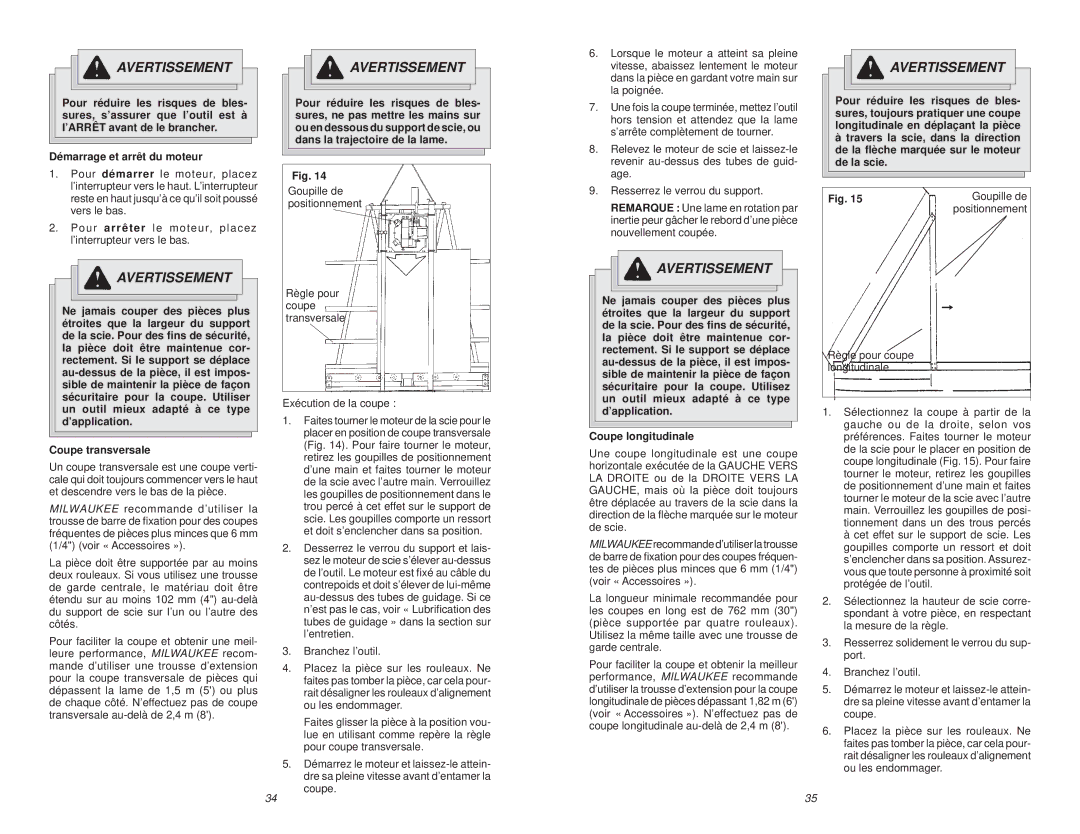 Milwaukee 6480-20 Coupe transversale, Coupe longitudinale, Goupille de, Positionnement, Règle pour coupe longitudinale 