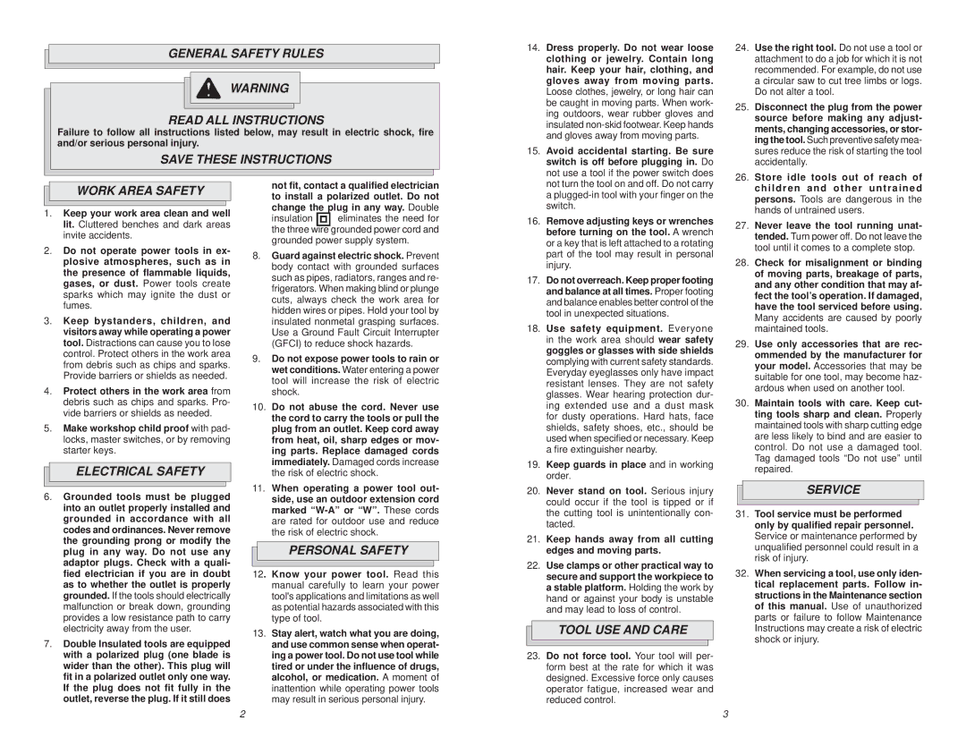 Milwaukee 6480-20 manual General Safety Rules Read ALL Instructions, Work Area Safety, Electrical Safety, Personal Safety 