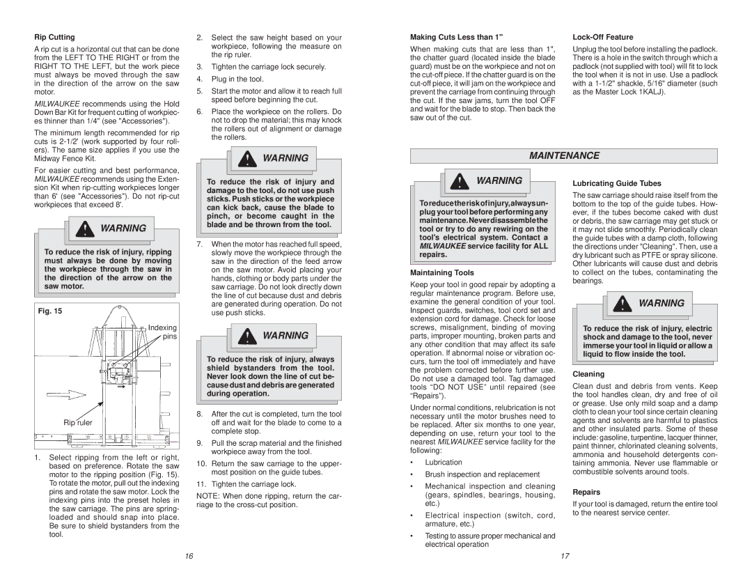 Milwaukee 6480-20 manual Maintenance 