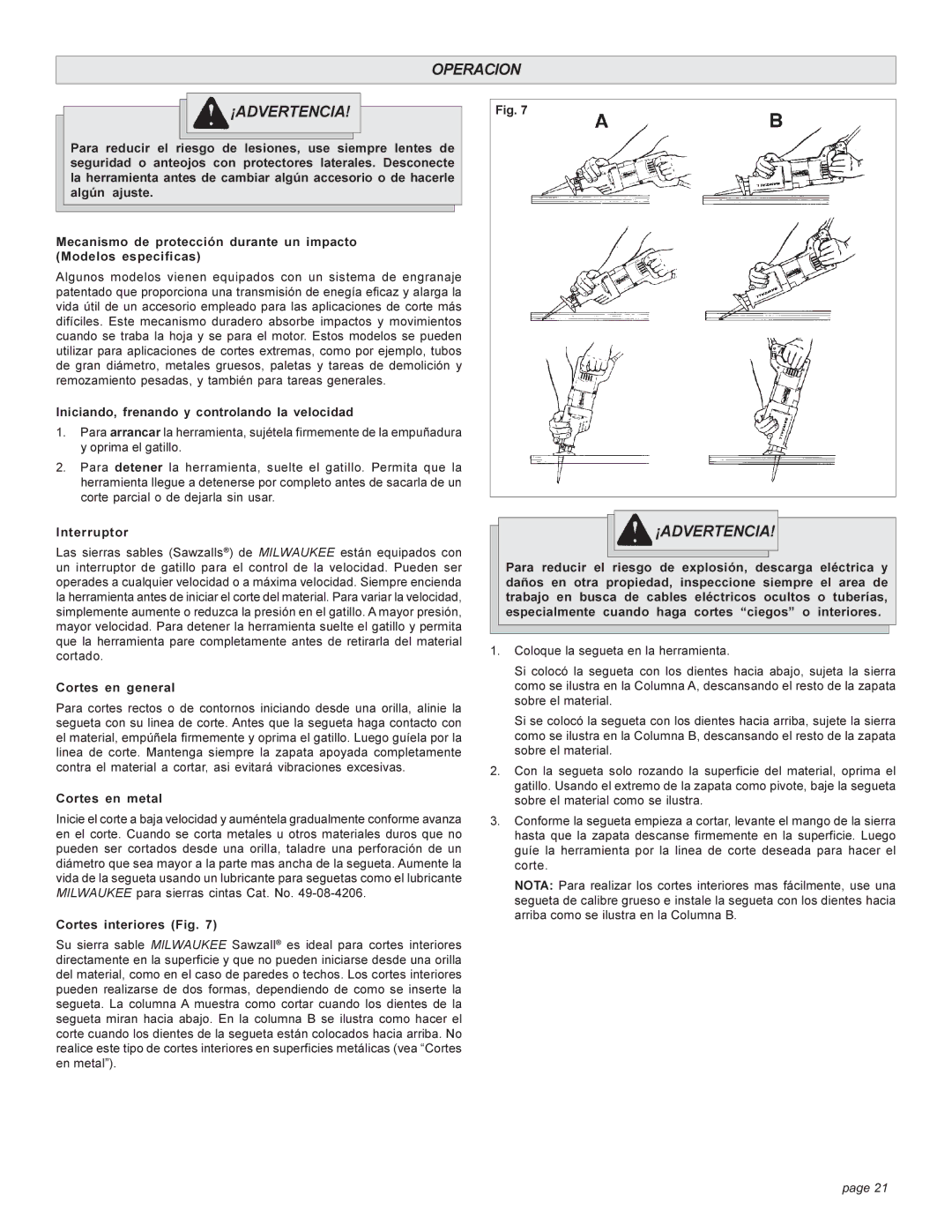 Milwaukee 6519 Series, 6509 manual Operacion ¡ADVERTENCIA 