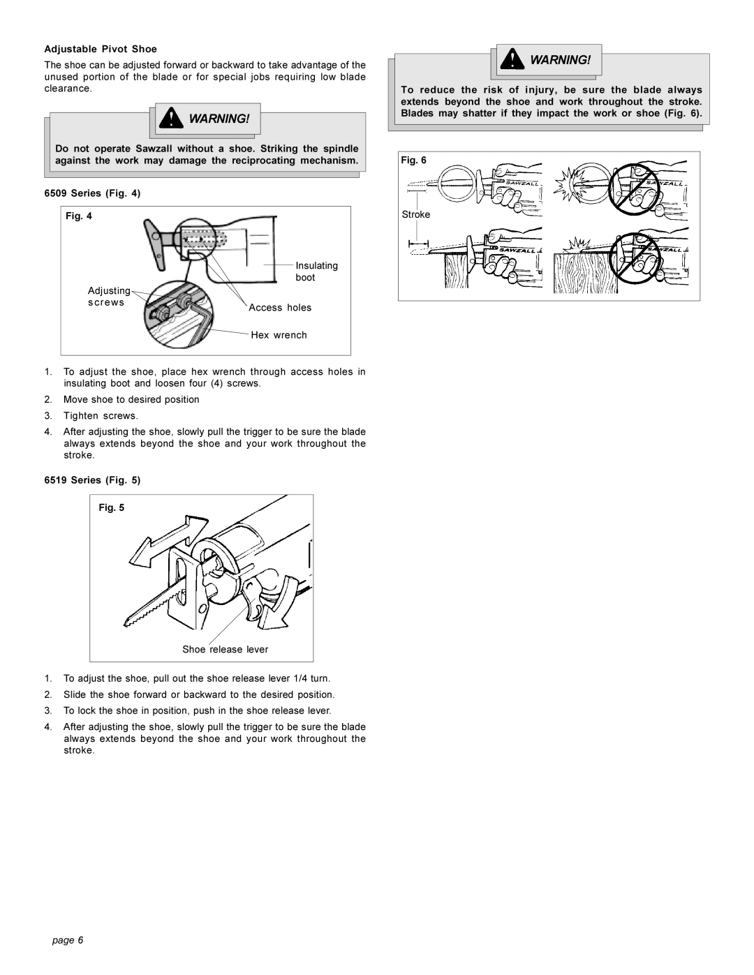 Milwaukee 6509, 6519 Series manual Adjustable Pivot Shoe, Series Fig 