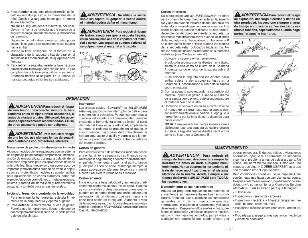 Milwaukee 6509-31, 6519-30 manual Operacion 