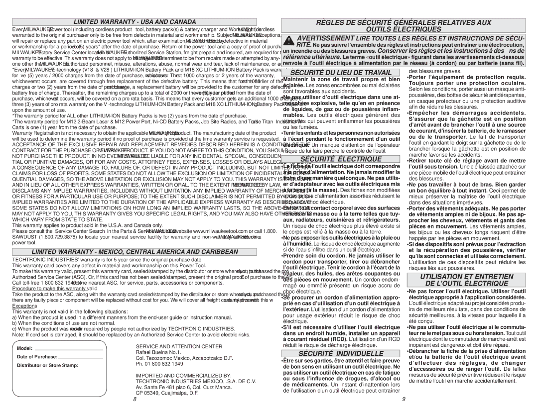 Milwaukee 6509-31 manual Sécurité DU Lieu DE Travail, Sécurité Électrique, Utilisation ET Entretien DE L’OUTIL Électrique 