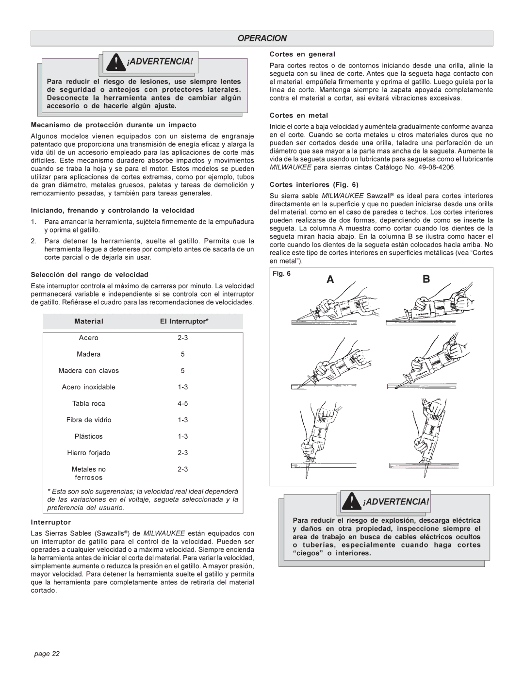 Milwaukee 6527 manual Operacion ¡ADVERTENCIA 