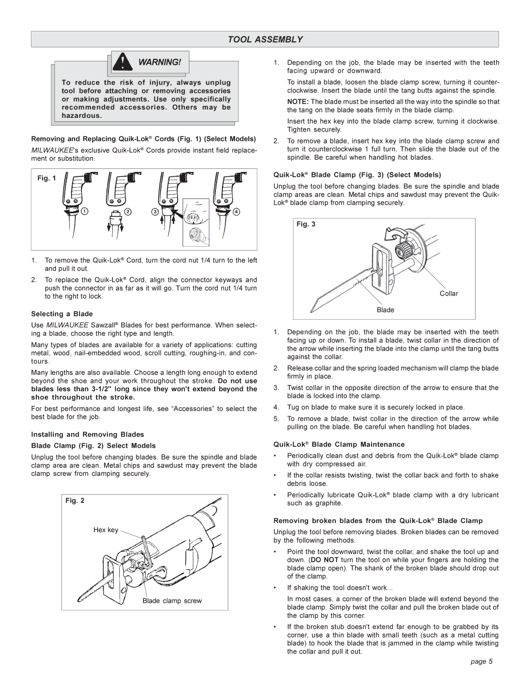 Milwaukee 6527 manual Tool Assembly 