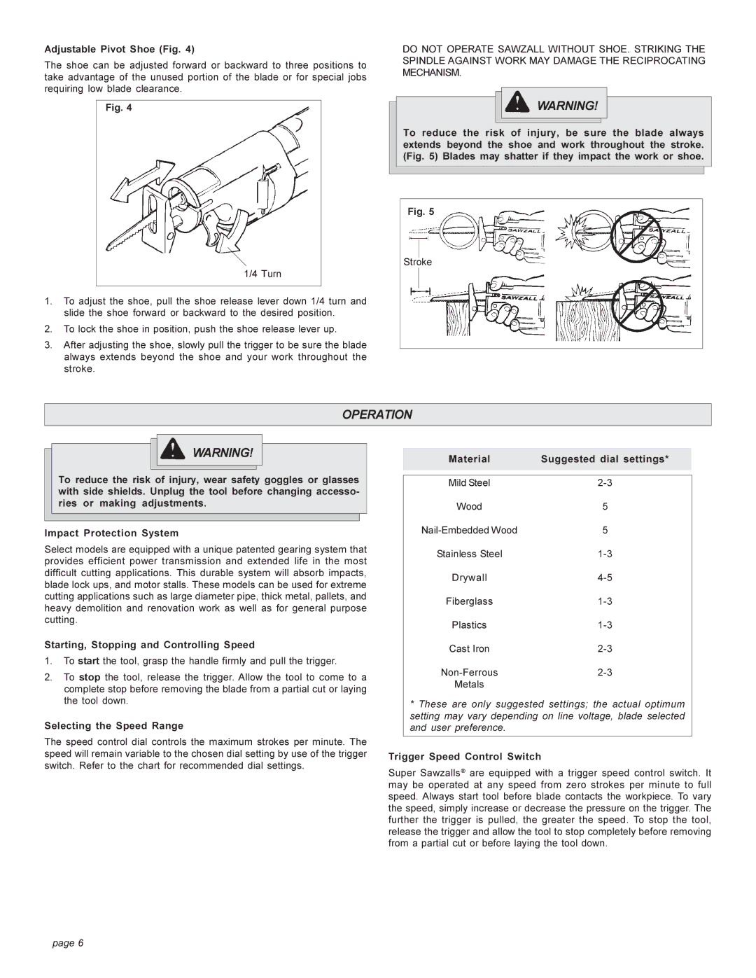 Milwaukee 6537-22 manual Operation 