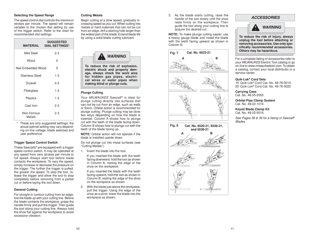 Milwaukee 6538-21, 6520-21 manual Accessories 