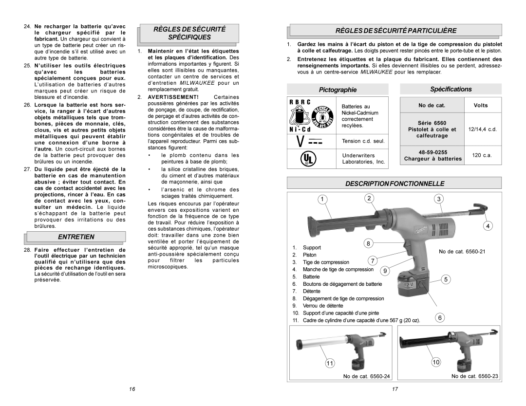 Milwaukee 6560 Series manual Règles DE Sécurité Spécifiques, Règles DE Sécurité Particulière, Entretien 