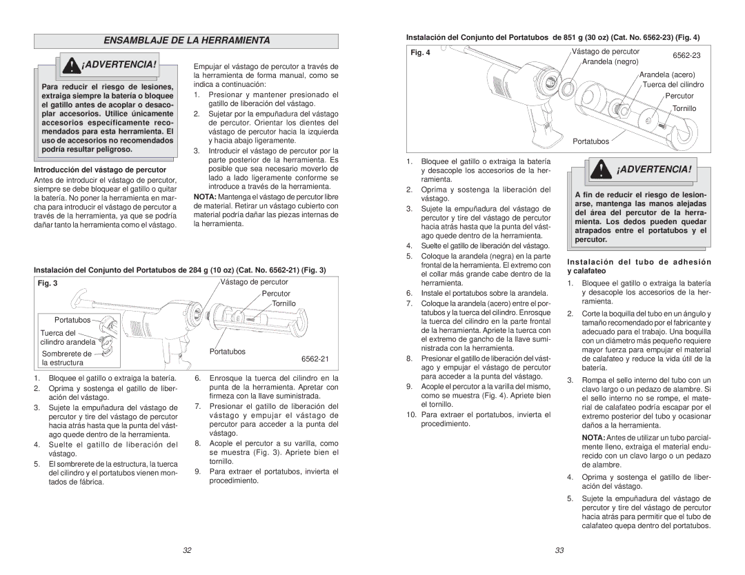 Milwaukee 6562 manual Ensamblaje DE LA Herramienta, Introducción del vástago de percutor 