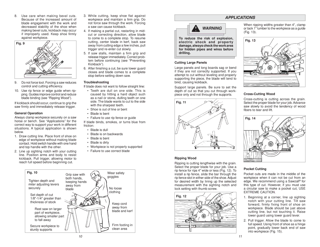 Milwaukee 6577-20, 6477-20 manual Applications, General Operation, Troubleshooting, ﬁbers to tear and lift 