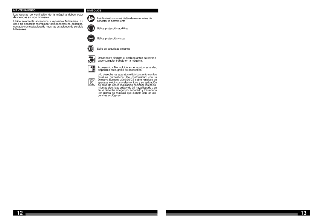 Milwaukee 6742-59A, 6742-59B manual Mantenimiento, Símbolos 
