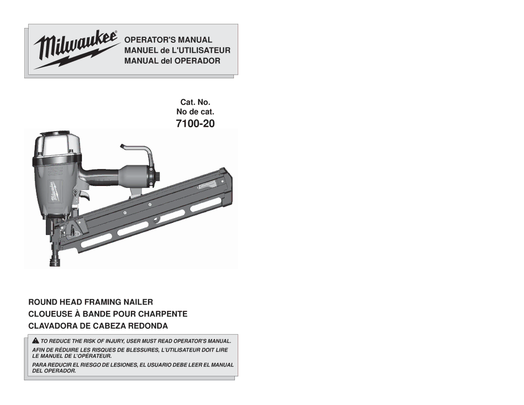 Milwaukee 7100-20 manual 