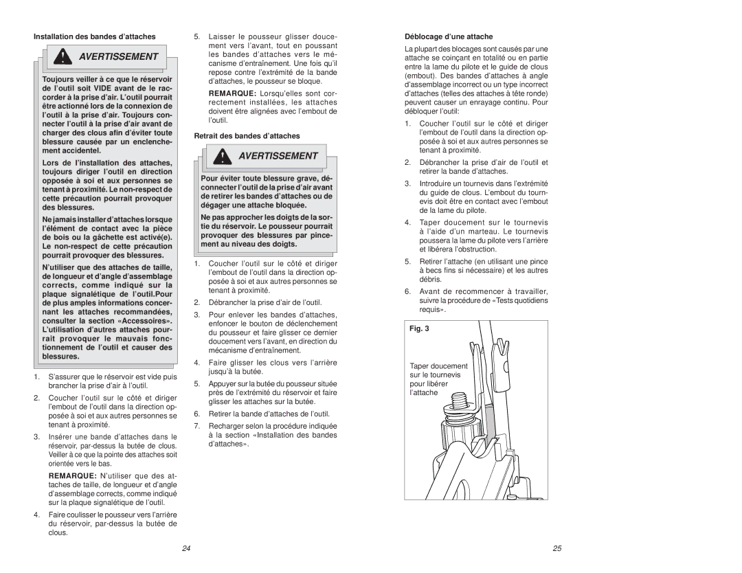 Milwaukee 7100-20 manual Installation des bandes d’attaches, Retrait des bandes d’attaches, Déblocage d’une attache 